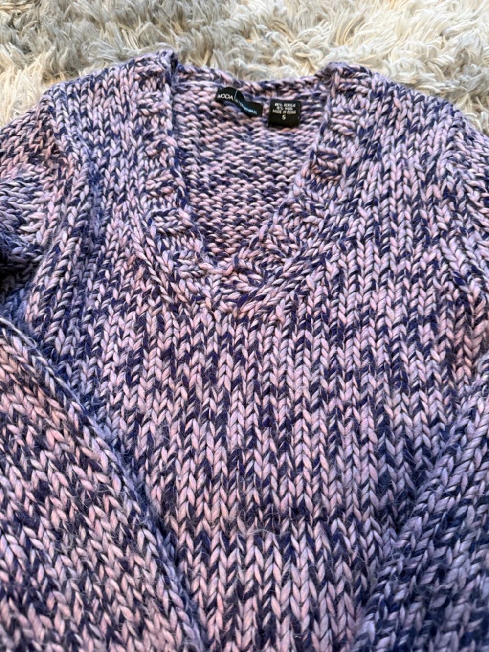 Moda International Pink and Purple Marled V-Neck Sweater